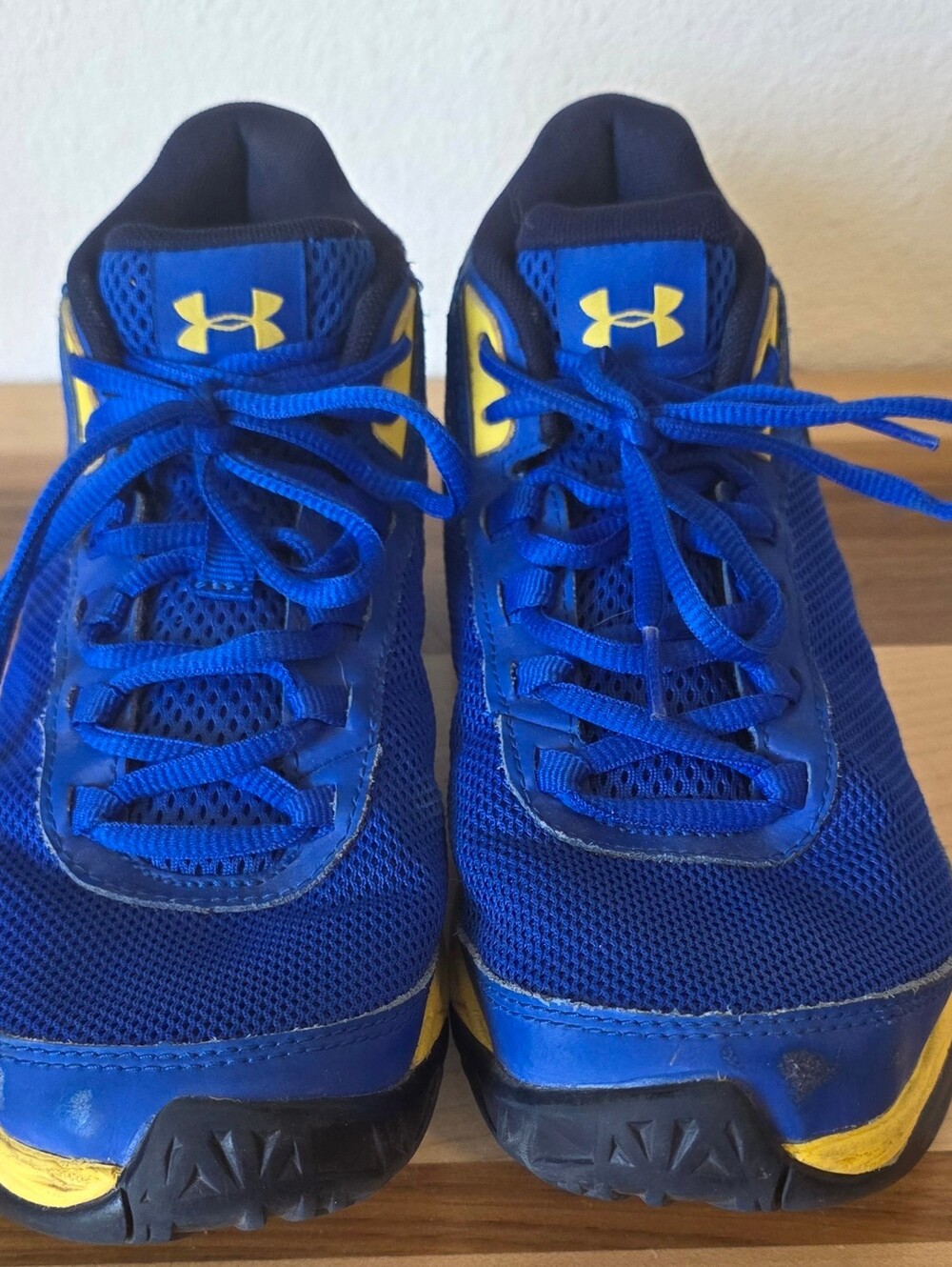 Under Armour Kids Blue and Yellow Athletic Sneakers, Basketball High Top